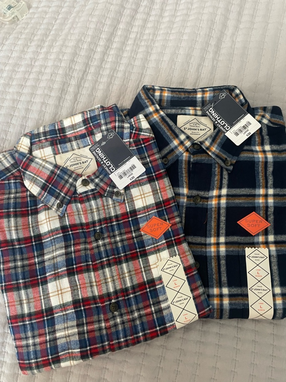 2x St. John's Bay Super Soft Flannel Shirts — Size Large — NWT